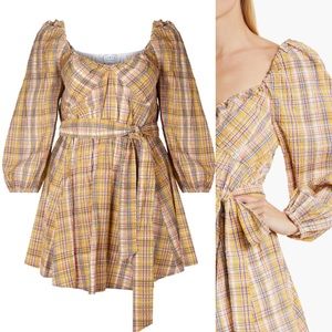 🧡NWT Tanya Taylor Xena mini dress in cotton plaid check multicolor, size 0 XS